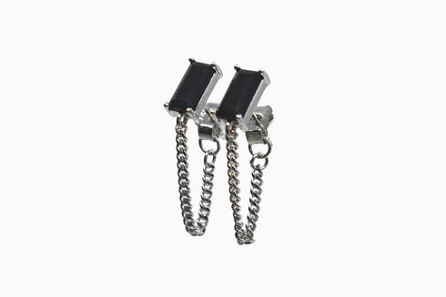 Ameya अमेय | Onyx | Ohrstecker mit Kette | Silber | Rhodiniert